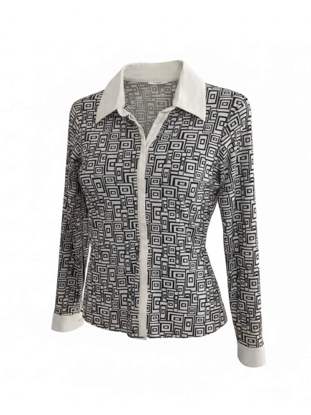 Rayure Paris Vintage Geometric Print Stretch Zip Top EU 40 Fitted Long Sleeve